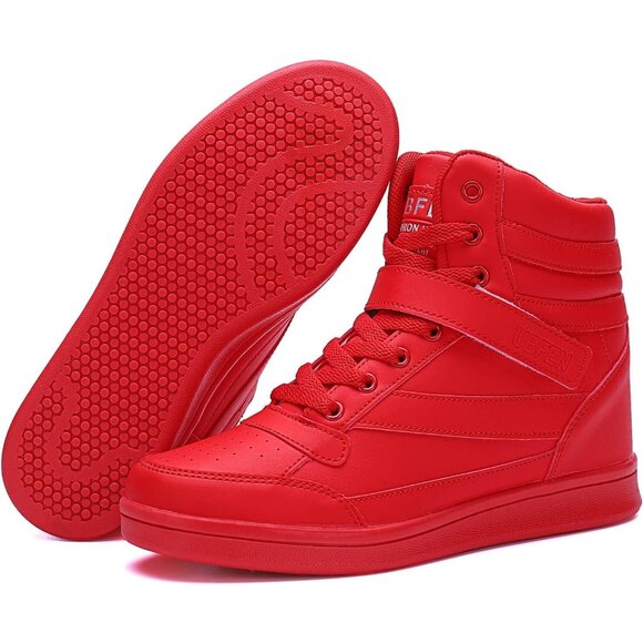 Ubfen Women's Red Hidden Wedges Platform Heel High Top Casual Sports Sneakers - Picture 2 of 8